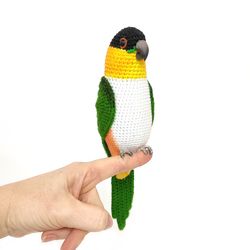 Black-Headed Caique crochet bird with jute stand