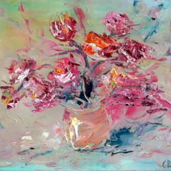 Roses Abstract Oil Painting Canvas Original Impasto Flowers Artist Svinar Oksana