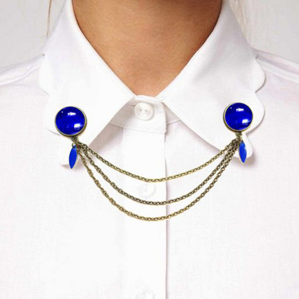 Royal Blue brooch pins, blue collar brooches with chain, minimalist brooch, gift unique blue collar pins, monochrome blue  pins brooch-1.jpg