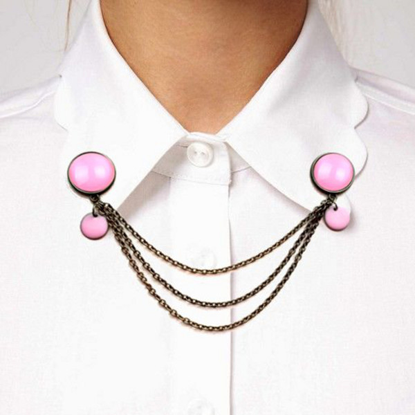 Pink brooch, Pink collar brooch with chain, minimalist brooch, geometric collar pins, monochrome pink brooch, boho-1.jpg