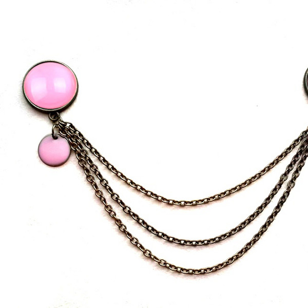 Pink sequin collar brooches, Pink collar brooch with chain, minimalist brooch, geometric collar pins, monochrome pink brooch, boho-1.jpg