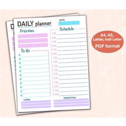 Daily Planner, Printable Daily Planner, Daily Checklist, Daily To Do list, Printable Checklists, To Do List Printable, P
