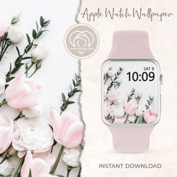 Floral Apple Watch Wallpaper | Flowers Pink Roses Tulips Peonies Cute Sweet Apple Watch Face |  Smart Watch Background