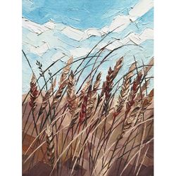wheat field painting farm original art spikelet artwork hand painted oil painting kansas landscape wall art by alyonart