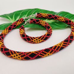 beaded set jewelry crochet rope glass beads necklace beaded bracelet for women