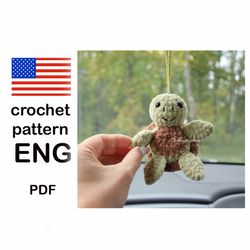 turtle car charm easy crochet pattern, tortoise PDF crochet pattern, download crochet turtle pattern Mothers day gift