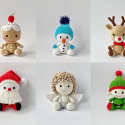 Crochet Christmas PATTERNS, Amigurumi pattern, Crochet ornaments Elf, Deer, Snowman, Gingerbread man, Santa Claus, Angel