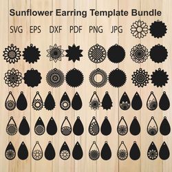 Sunflower Earrings SVG Bundle, Flower Pendant Template For Laser Cut, Cricut, Silhouette, etc. SVG, DXF, EPS, PNG Files