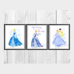 Princess Cinderella Disney Set Art Print Digital Files nursery room watercolor