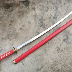 Handmade High Carbon Steel Red Blade Sharpening Real Japanese Katana Samurai Sword With Red Scabbard, gift for him