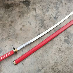 handmade high carbon steel red blade sharpening real japanese katana samurai sword with red scabbard, gift for him