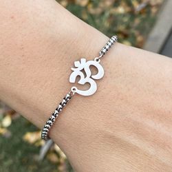 Om bracelet, Stainless steel Hamsa Yoga jewelry