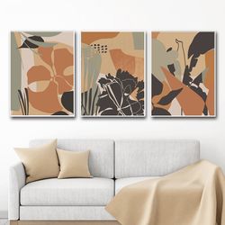 Abstract Botanical Set of 3 Posters Terracotta Wall Art Triptych Art Downloadable Prints Large Print Abstract Flowers