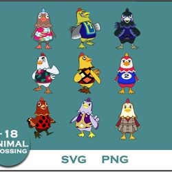 chicken animal crossing bundle svg, chicken svg, cartoon svg digital file