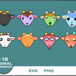 goat animal crossing bundle svg, goat animal svg, cartoon svg digital file