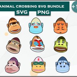 gorilla bundle svg, gorilla svg, animal crossing svg, cartoon svg digital file