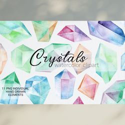 Watercolor Crystal Clipart / Gems Clipart / Diamonds Clipart / Mineral and Stones Clipart / Hand Painted PNG