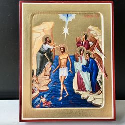 The Baptism of the Lord | High quality Serigraph icon | Recessed type Icon on wood |  Size: 13x16x2.5 cm