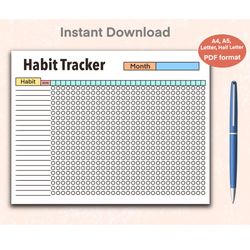 Habit Tracker, Printable Habit Tracker, Monthly Habit Tracker, Habit Chart, Habit Log, Printable Habit Log