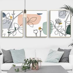 Leaves Line Drawing Set of 3 Posters Wall Art Large Triptych Leaf  Print Downloadable Prints Botanical Line Art Home Art