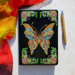 Butterfly notebook, Hourly planner, Hardcover planner, A5 lined notebook, Painted notebook, Aesthetic notebook for women
