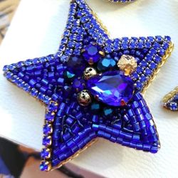 Blue star brooch, beaded brooch, embroidered brooch, space pin, star pin, brooch pin, handmade brooch, gift for her
