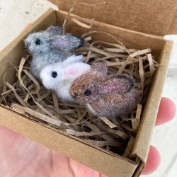 Micro bunny figurine Needle felted miniature rabbit replica for dollhouse Realistic wool hare ornament Fairy garden
