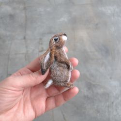 Brown hare animal brooch for women Needle felted wool bunny replica pin Wool realistic Handmade animal jewelry