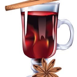 Hot winter drink, mulled wine glass design illustration