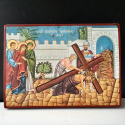 Christ Carrying the Cross Icon | High quality serigraph icon on wood | made in Mount Athos, Greece | Size: 10" x 7,5"
