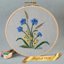cornflowers pattern pdf embroidery, easy hand embroidery diy