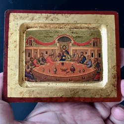 The Last Supper | Byzantine miniature icon on wood | High quality serigraph icon | Size: 4.7" x 4"