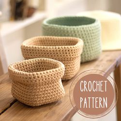 Crochet Pattern, Square storage basket, mom christmas gift DIY, housewarming gift, kitchen bathroom organization, boho