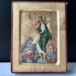 Saint John the Baptist in the desert | High quality Serigraph icon on wood | Icon in Ark | Size: 7" x 5,5"
