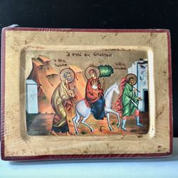 The Holy Family's flight into Egypt, Handmade Greek Icon | High quality Serigraph icon on wood | Size: 7" x 5,5"