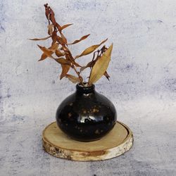Speckled monochrome vase, centerpiece bud vase, handmade porcelain small flower vessel, ceramic minimalist black vase.