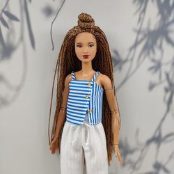 Barbie doll clothes blue striped top