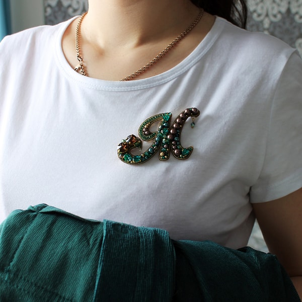 Custom Letter Brooch Pin Handmade. Embroidered Name Pin. Eme | Inspire ...