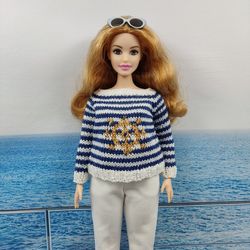 Barbie curvy clothes blue striped sweater
