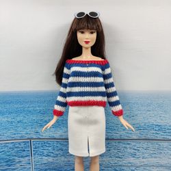 Barbie doll clothes white blue sweater