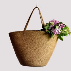 French Basket , Natural jute shoulder bag , Woven bag , Wicker jute bag