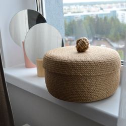 Basket jute for storage with lid , Kitchen Rope Basket