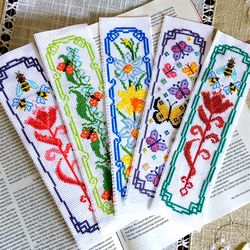 set of 5 spring bookmarks cross stitch patterns pdf by crossstitchingforfun instant download spring cross stitch pattern