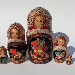 russian doll "ruslan and ludmila", matryoshka set of 5 pieces