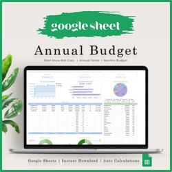 Annual & Monthly Budget Spreadsheet Google Sheets Excel Template Financial Planner Debt Funds Tracker