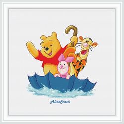 cross stitch pattern winnie the pooh tigger piglet umbrella silhouette superhero disney counted crossstitch patterns pdf