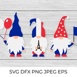Bastille Day gnomes with flag of France. French patriotic gnomes SVG