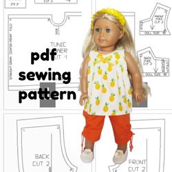Sewing pattern for American girl doll tunic and pants, American girl doll clothes,American girl dress pdf pattern outfit