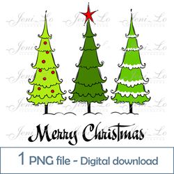 Three Christmas Trees 1 PNG file Merry Christmas clipart Stylish tree Green design Star Sublimation Digital Download