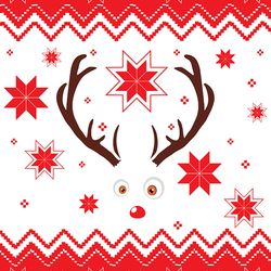 Retro nordic pattern with deer in red and white colors